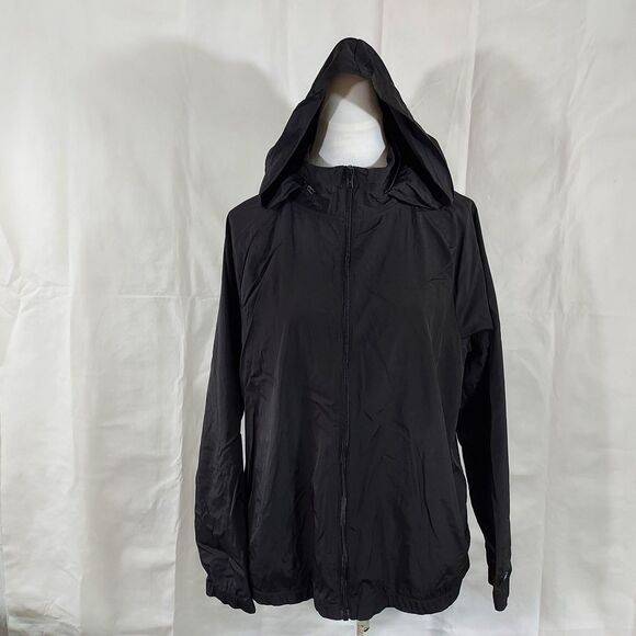 Victorias Secret PINK Windbreaker Jacket Womens Size L Black Logo Packable Hood - Picture 2 of 15